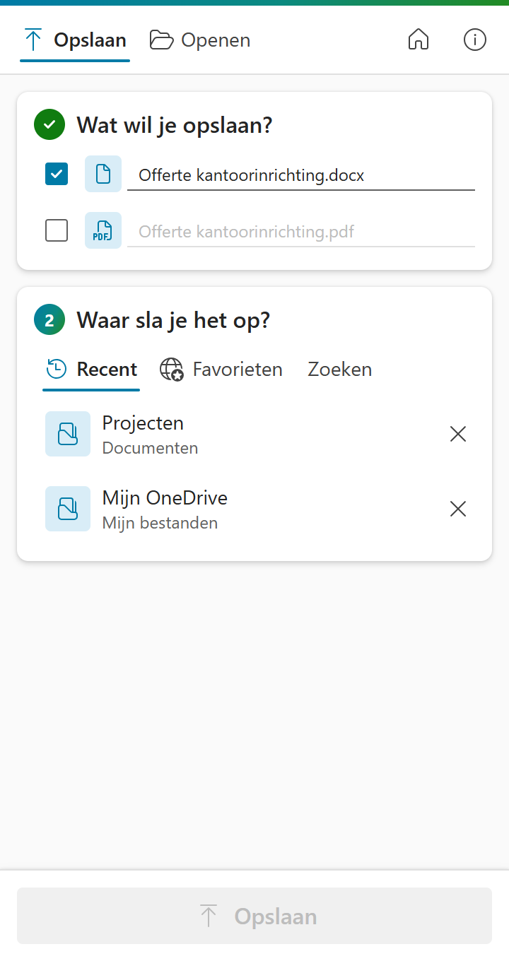 Het venster van SaveIT in Word