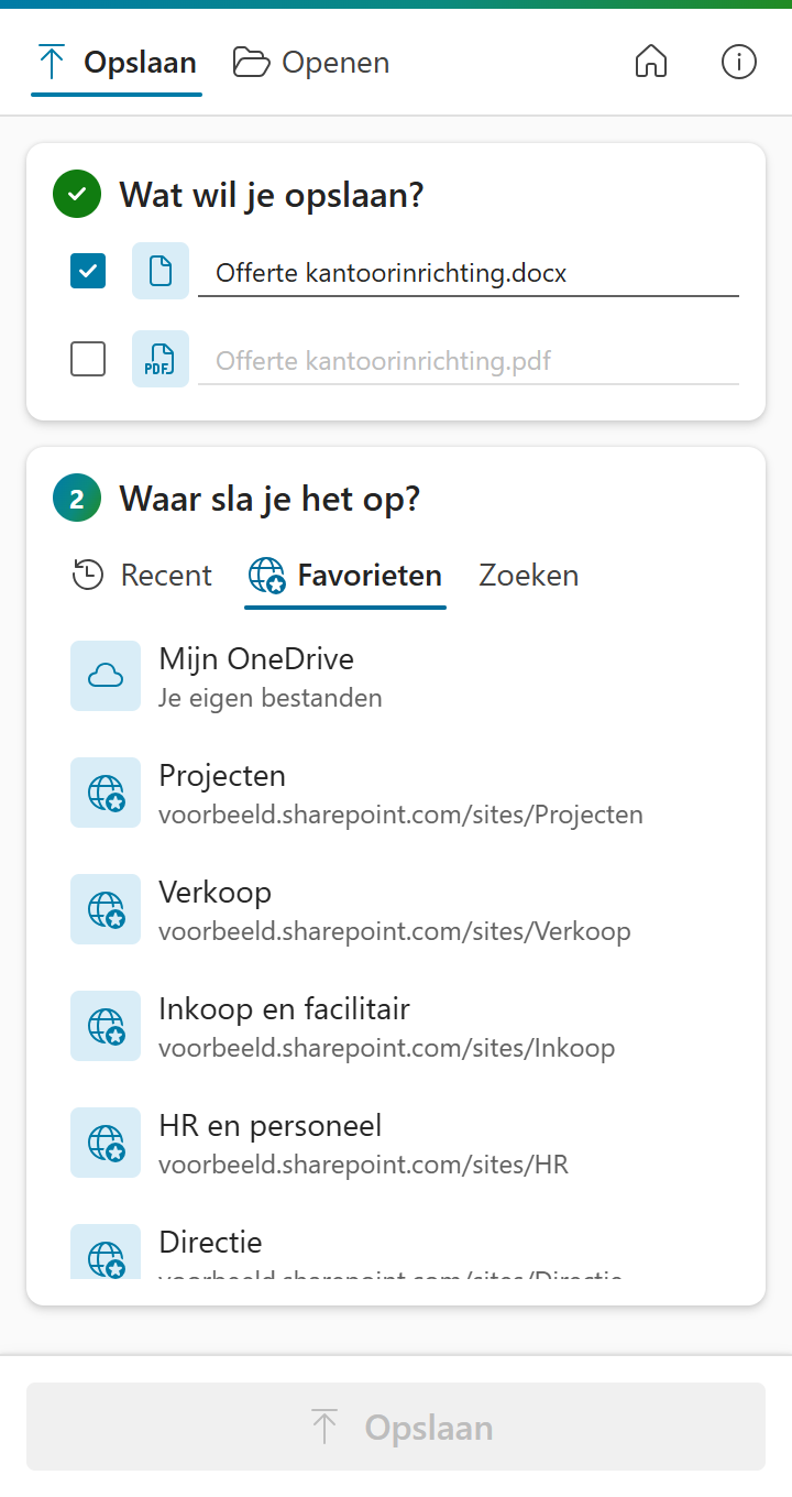 Favorieten met de gevolgde sites