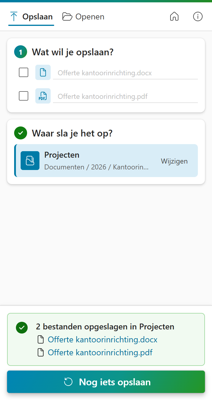 De melding na het opslaan