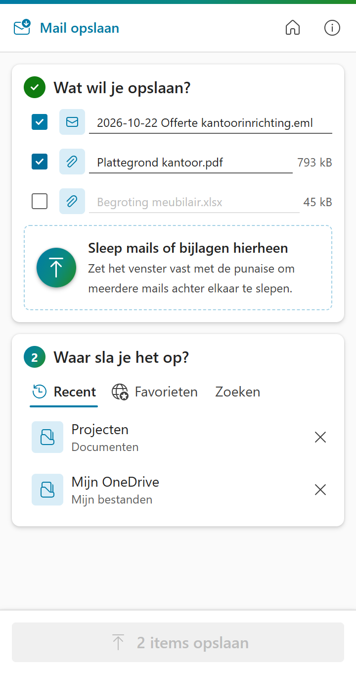 Een mail met bijlagen opslaan
